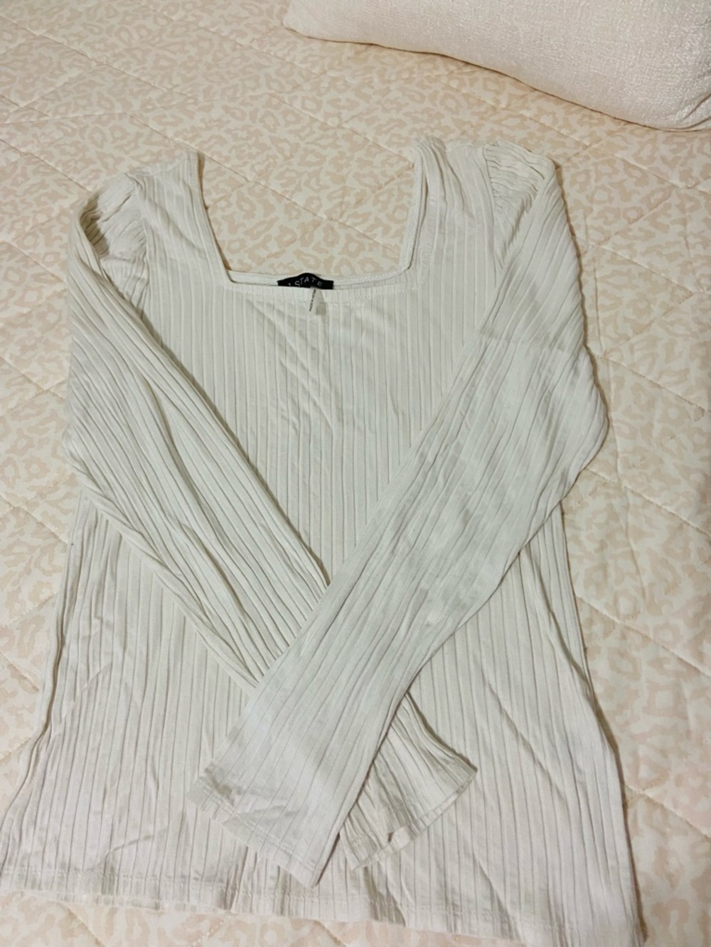 1. State Cream Ribbed Long-Sleeve Scoop Neck Top